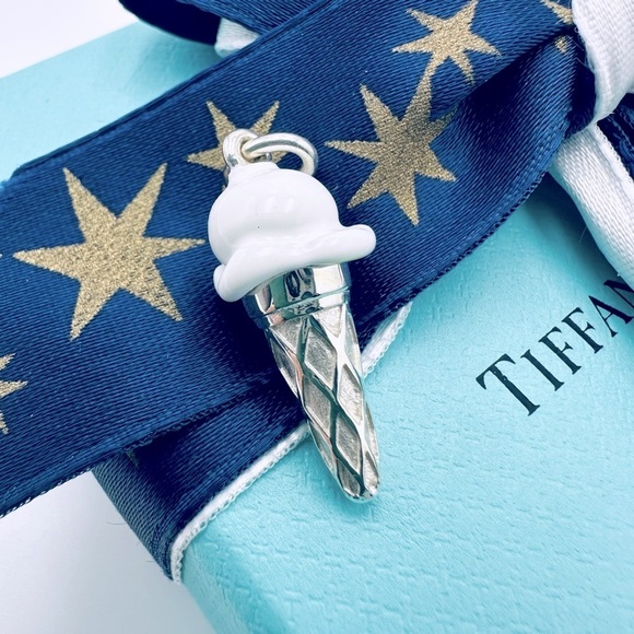 RARE Tiffany & Co. White Enamel Ice Cream Cone Charm with PACKAGING - Picture 1 of 11